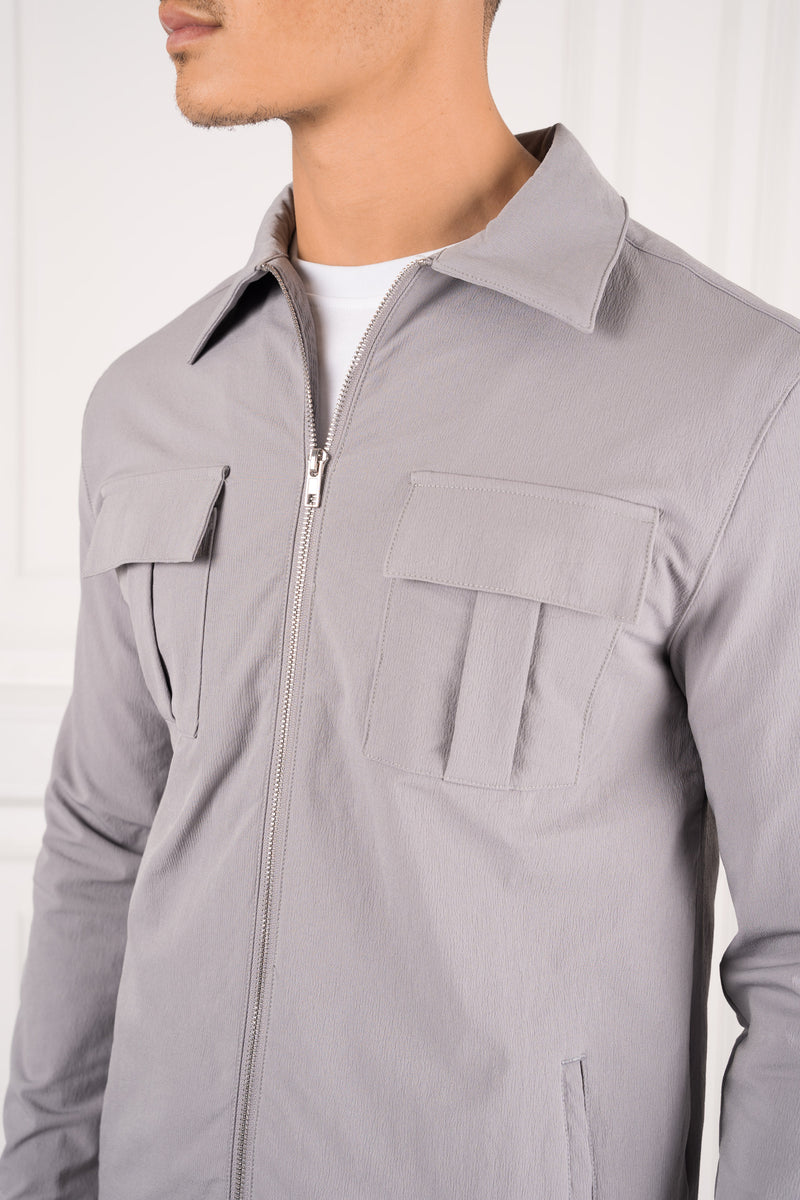 Premium Cargo Utility Jacket - Light Grey