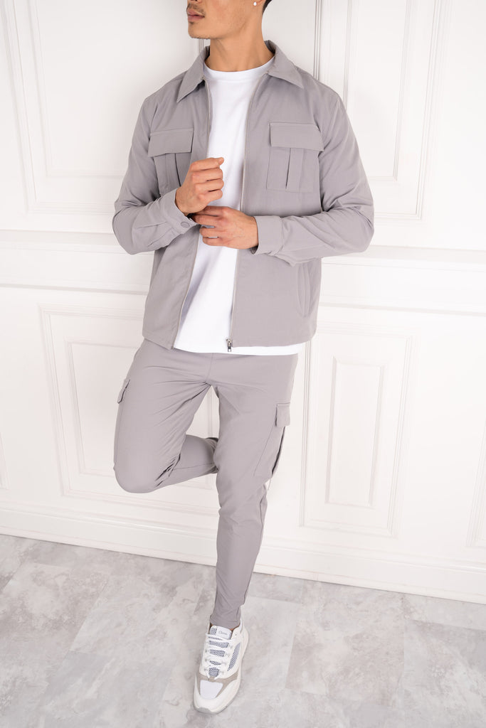 Premium Cargo Utility Jacket - Light Grey