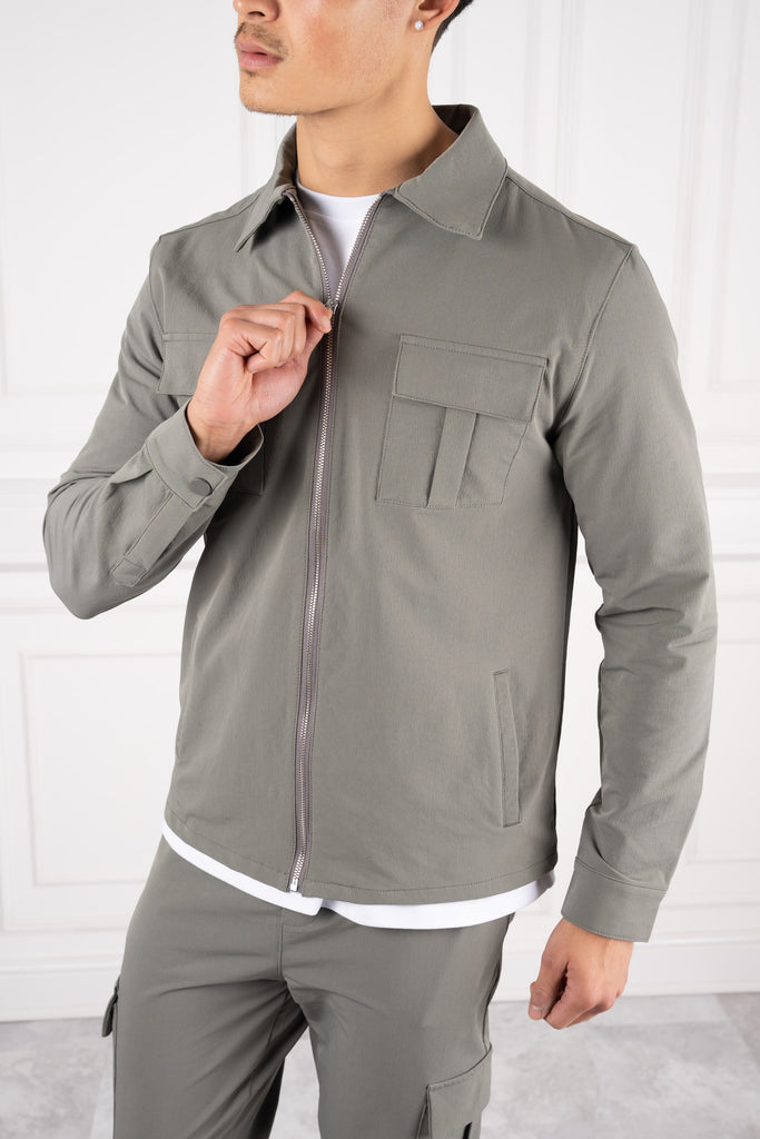 Premium Detail Cargo Jacket - Taupe