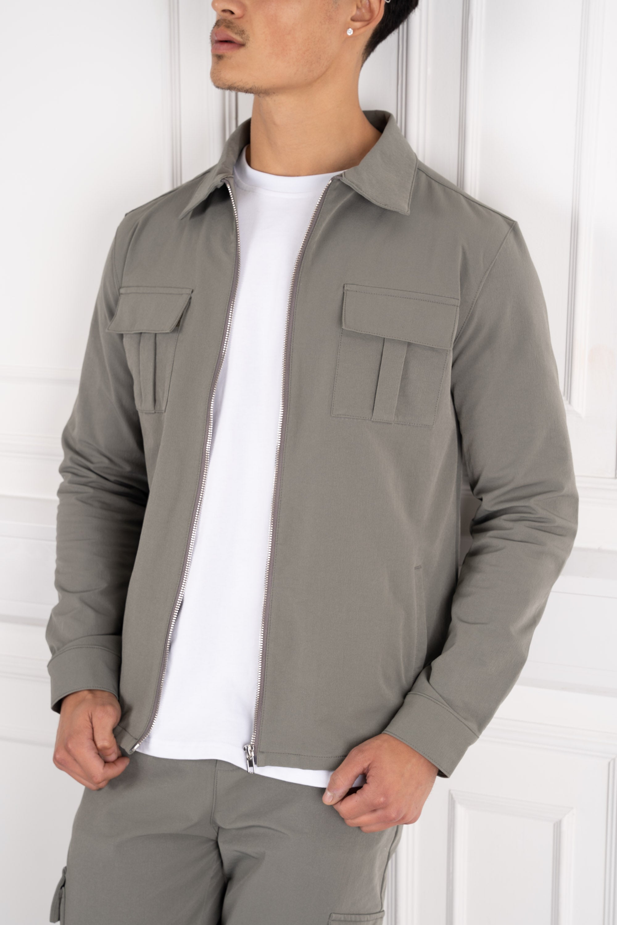 Premium Cargo Utility Jacket - Taupe