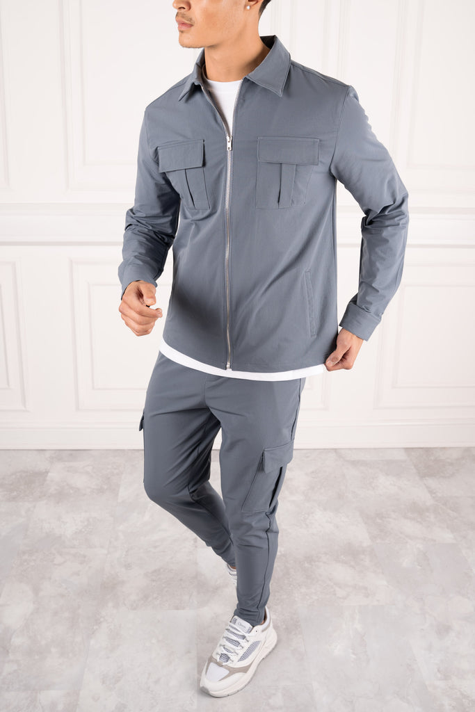 Premium Detail Cargo Jacket - Steel Blue
