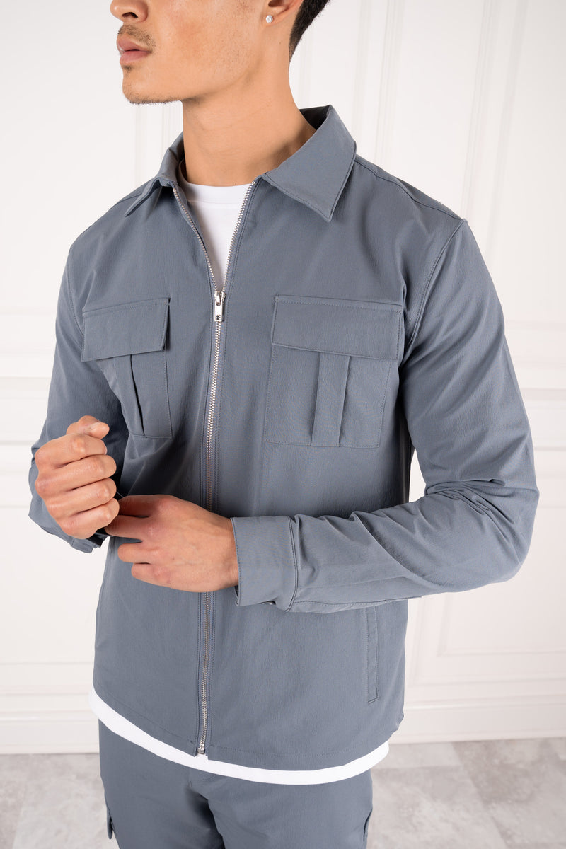 Premium Detail Cargo Jacket - Steel Blue