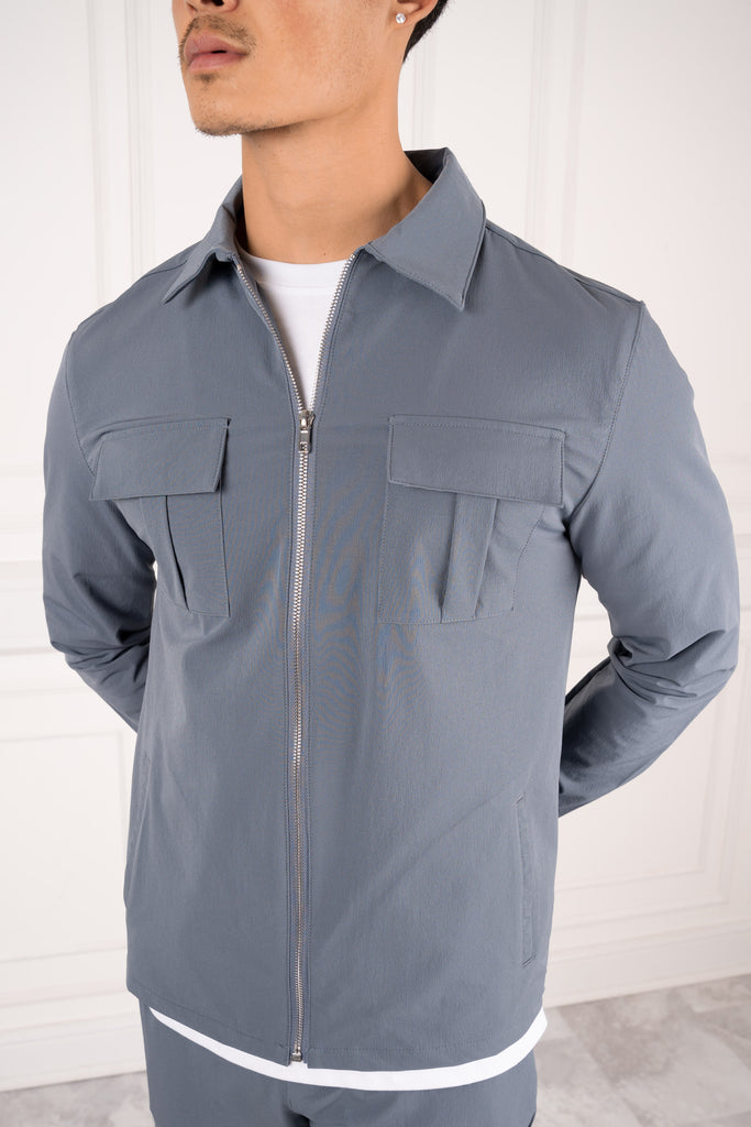 Premium Detail Cargo Jacket - Steel Blue