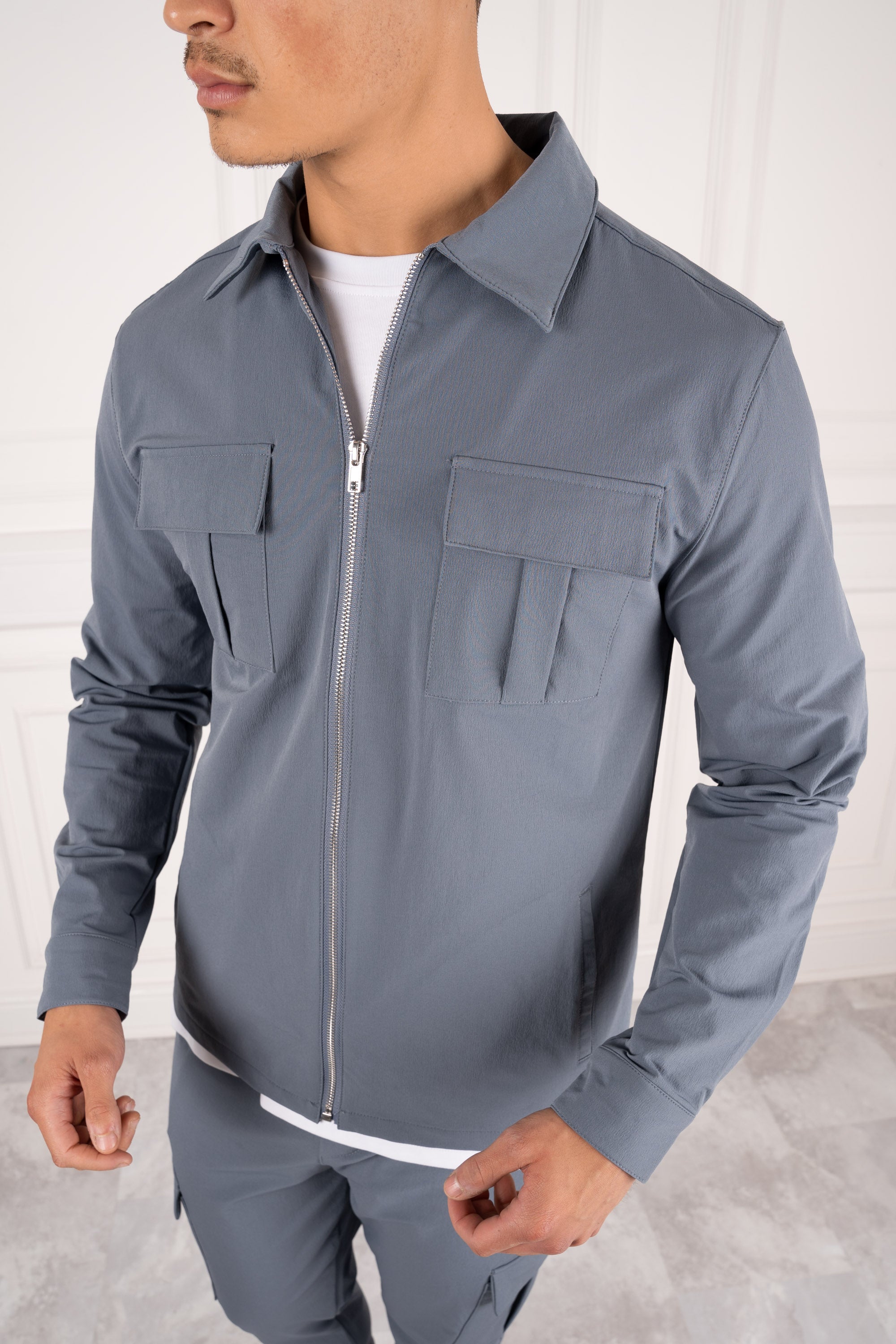 Premium Cargo Utility Jacket - Steel Blue