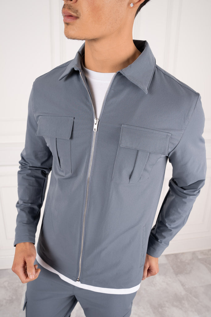 Premium Detail Cargo Jacket - Steel Blue