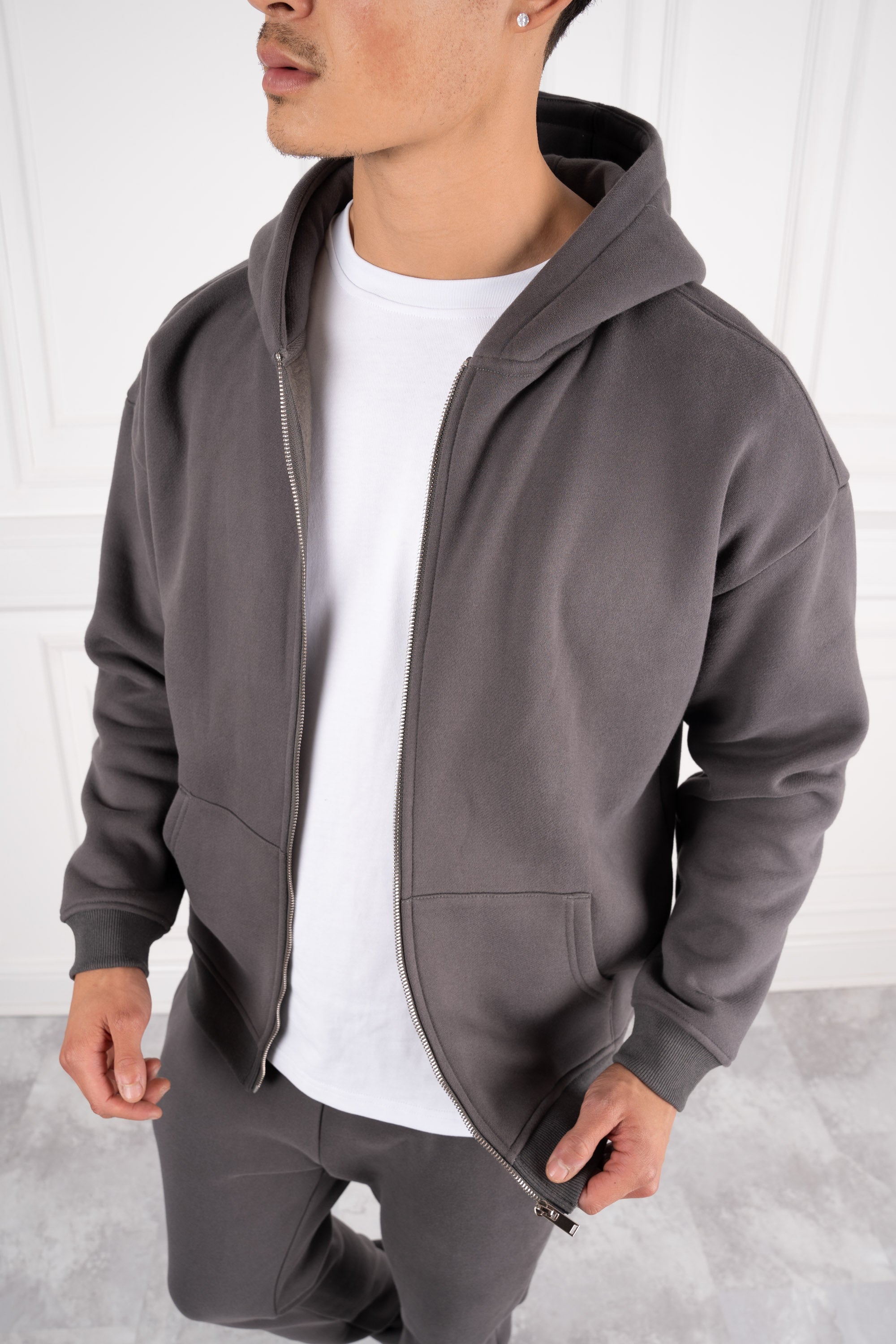 Premium Luxe Zip Up Hoody - Charcoal