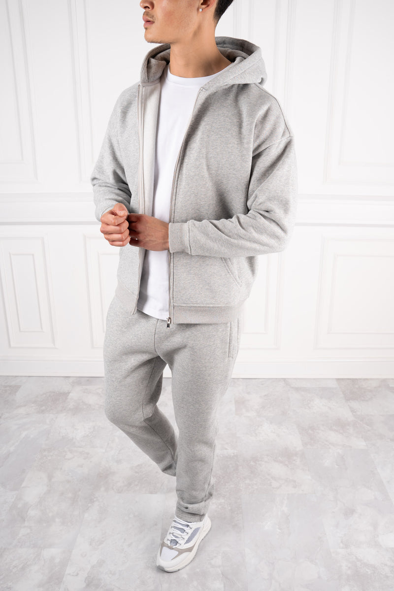 Premium Luxe Zip Up Hoody - Grey Marl