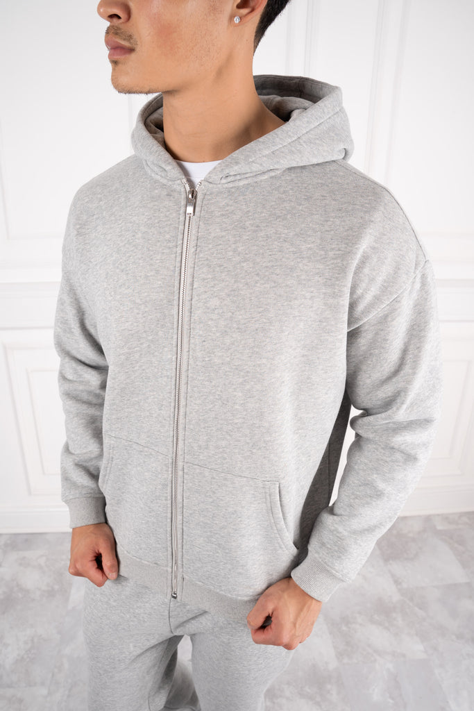 Premium Luxe Zip Up Hoody - Grey Marl