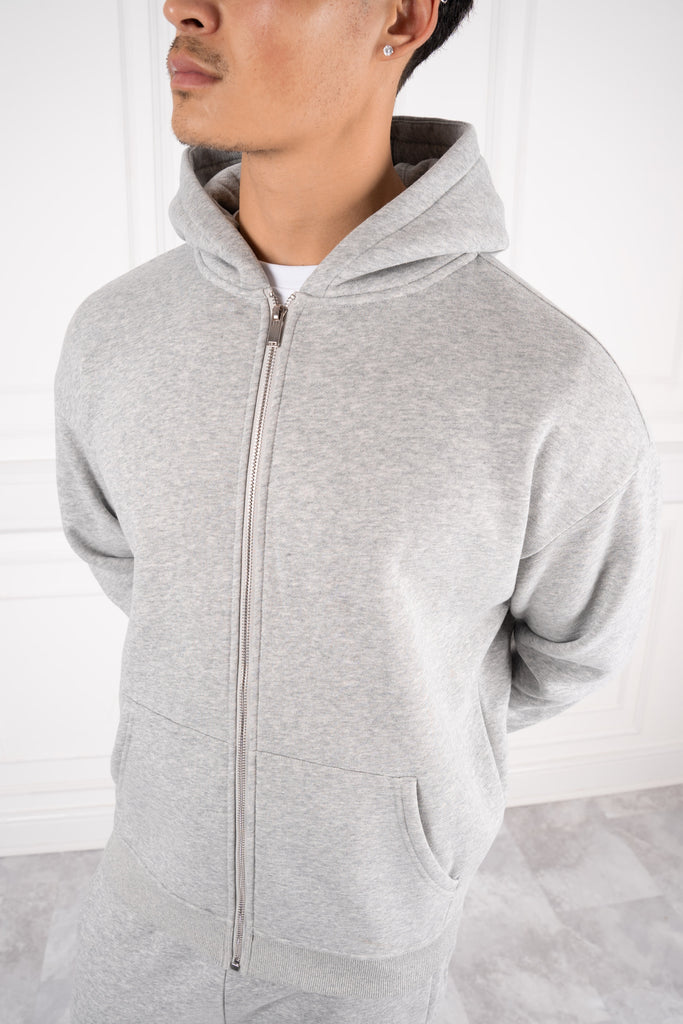 Premium Luxe Zip Up Hoody - Grey Marl