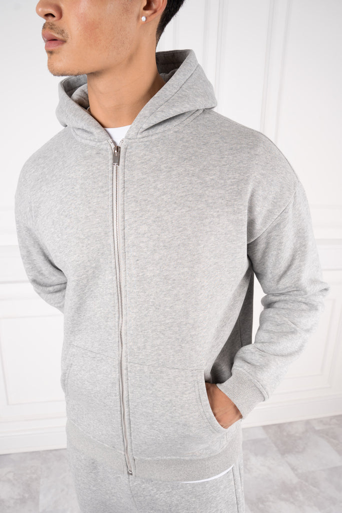 Premium Luxe Zip Up Hoody - Grey Marl