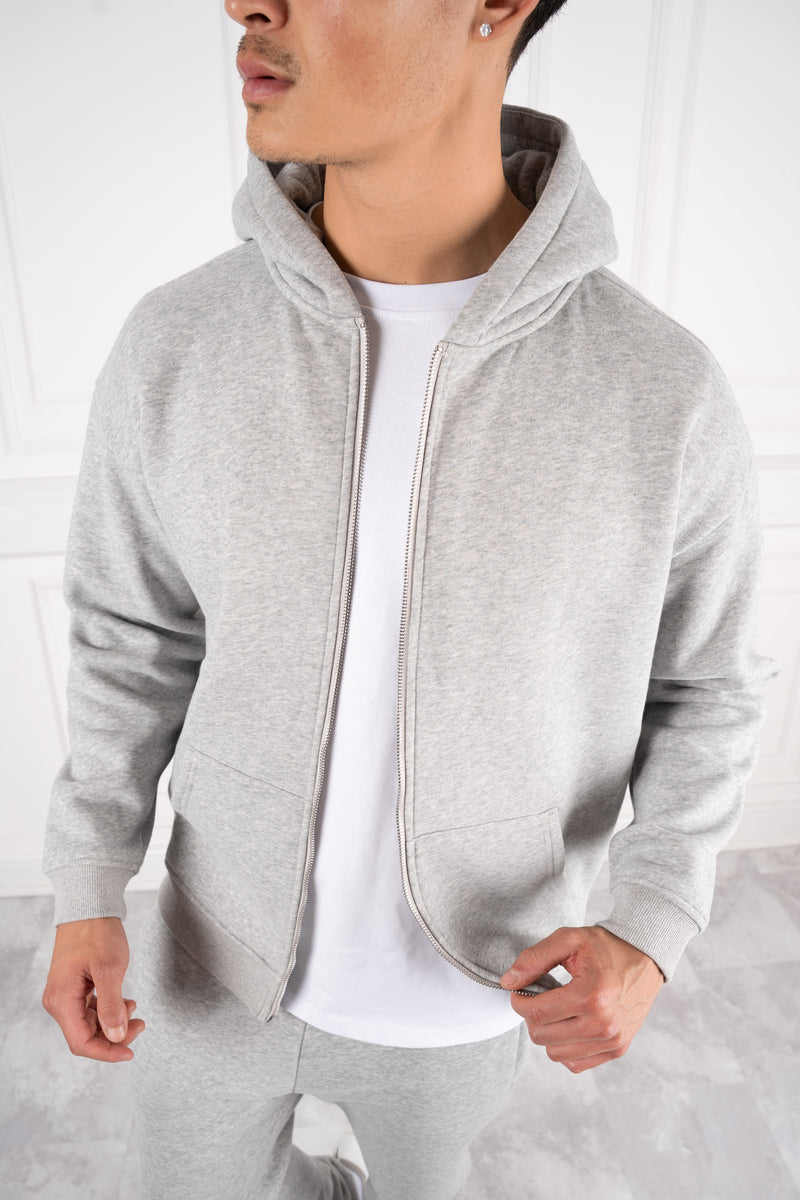 Premium Luxe Zip Up Hoody - Grey Marl