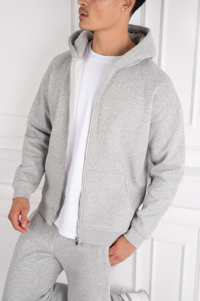 Premium Luxe Zip Up Hoody - Grey Marl