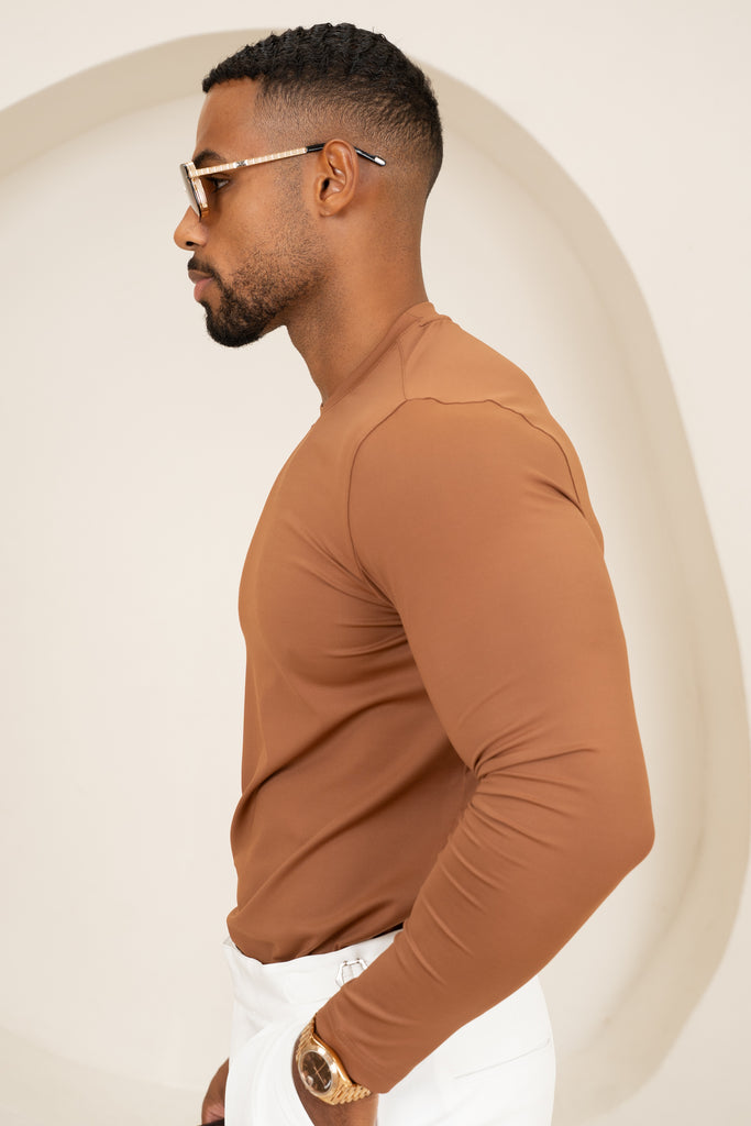 Mercerised Luxe Long Sleeve T-Shirt - Mocha