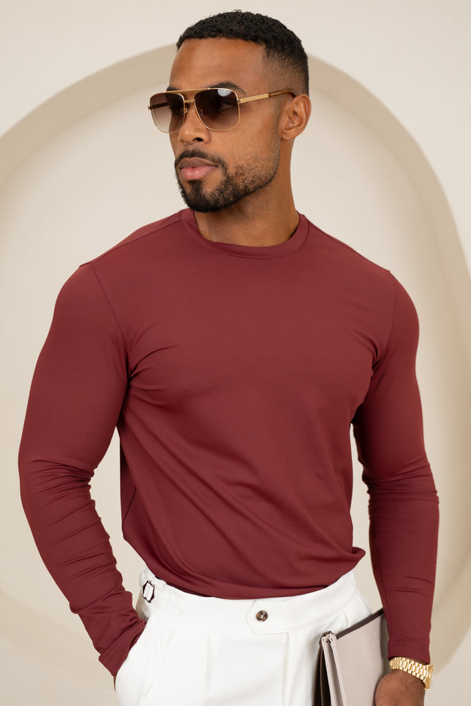 Mercerised Luxe Long Sleeve T-Shirt - Burgundy