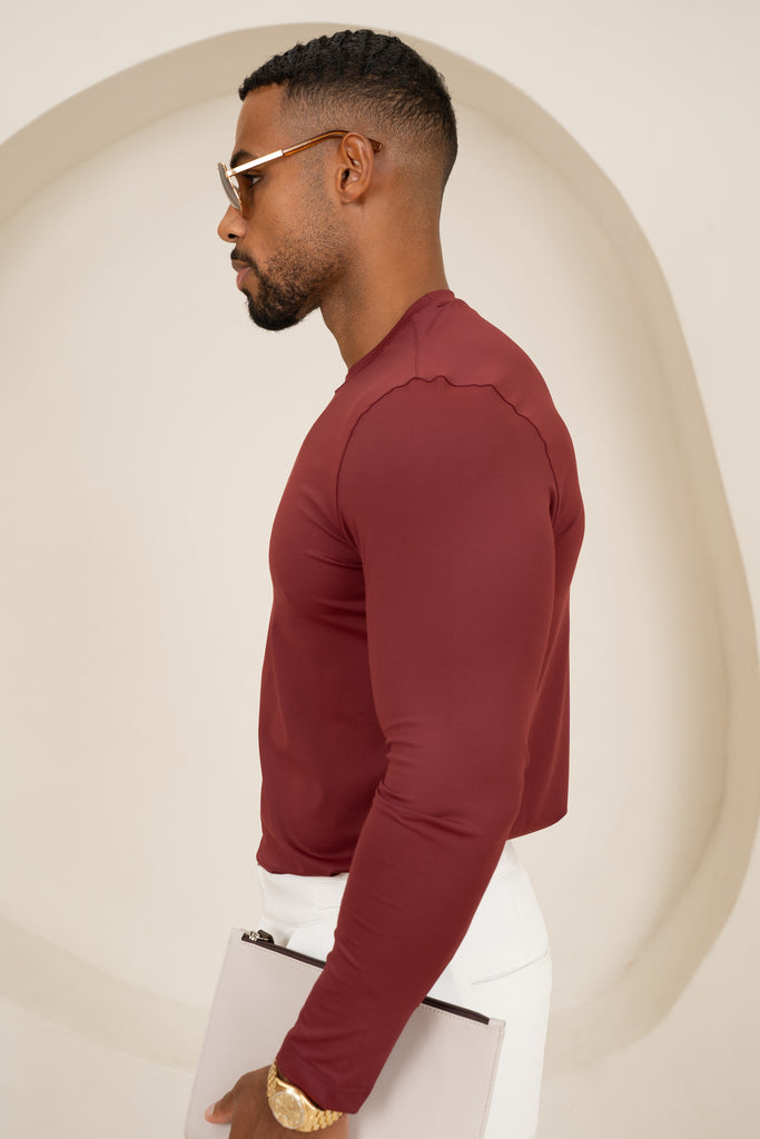 Mercerised Luxe Long Sleeve T-Shirt - Burgundy
