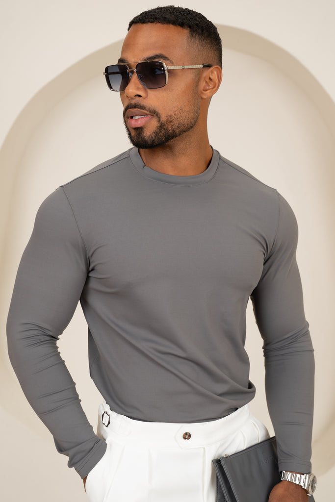 Mercerised Luxe Long Sleeve T-Shirt - Charcoal