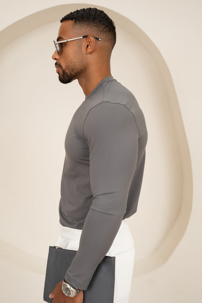 Mercerised Luxe Long Sleeve T-Shirt - Charcoal