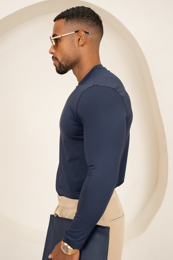 Mercerised Luxe Long Sleeve T-Shirt - Navy