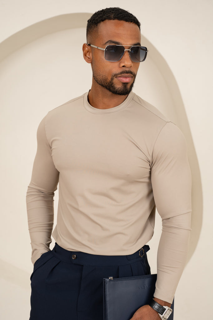 Mercerised Luxe Long Sleeve T-Shirt - Mushroom