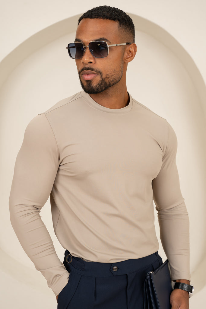 Mercerised Luxe Long Sleeve T-Shirt - Mushroom