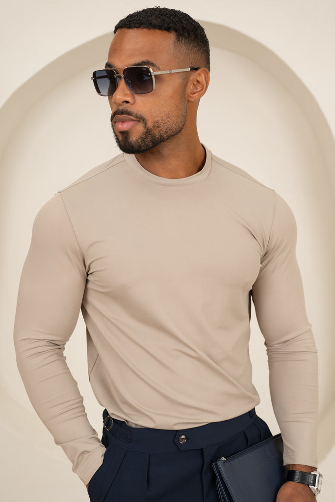 Mercerised Luxe Long Sleeve T-Shirt - Mushroom