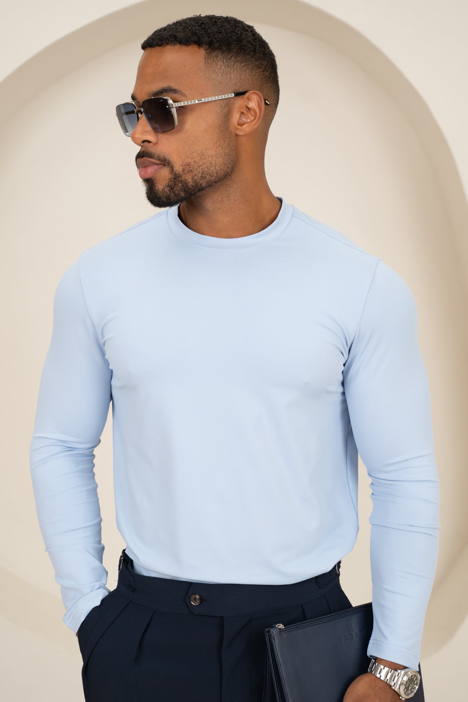 Mercerised Luxe Long Sleeve T-Shirt - Pastel Blue