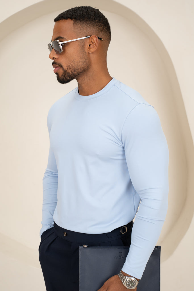 Mercerised Luxe Long Sleeve T-Shirt - Pastel Blue