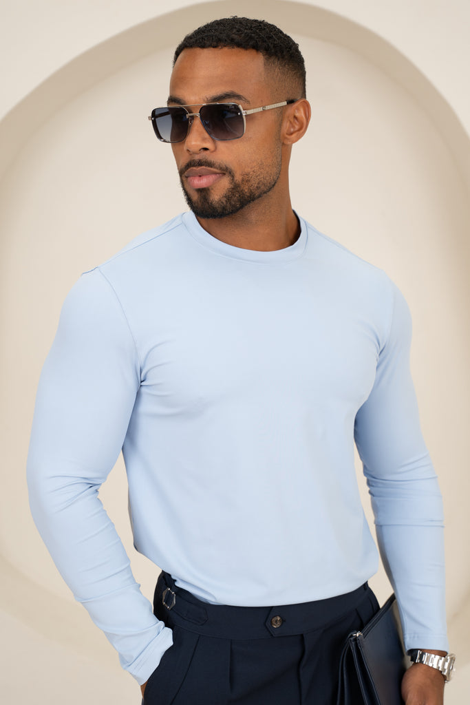 Mercerised Luxe Long Sleeve T-Shirt - Pastel Blue