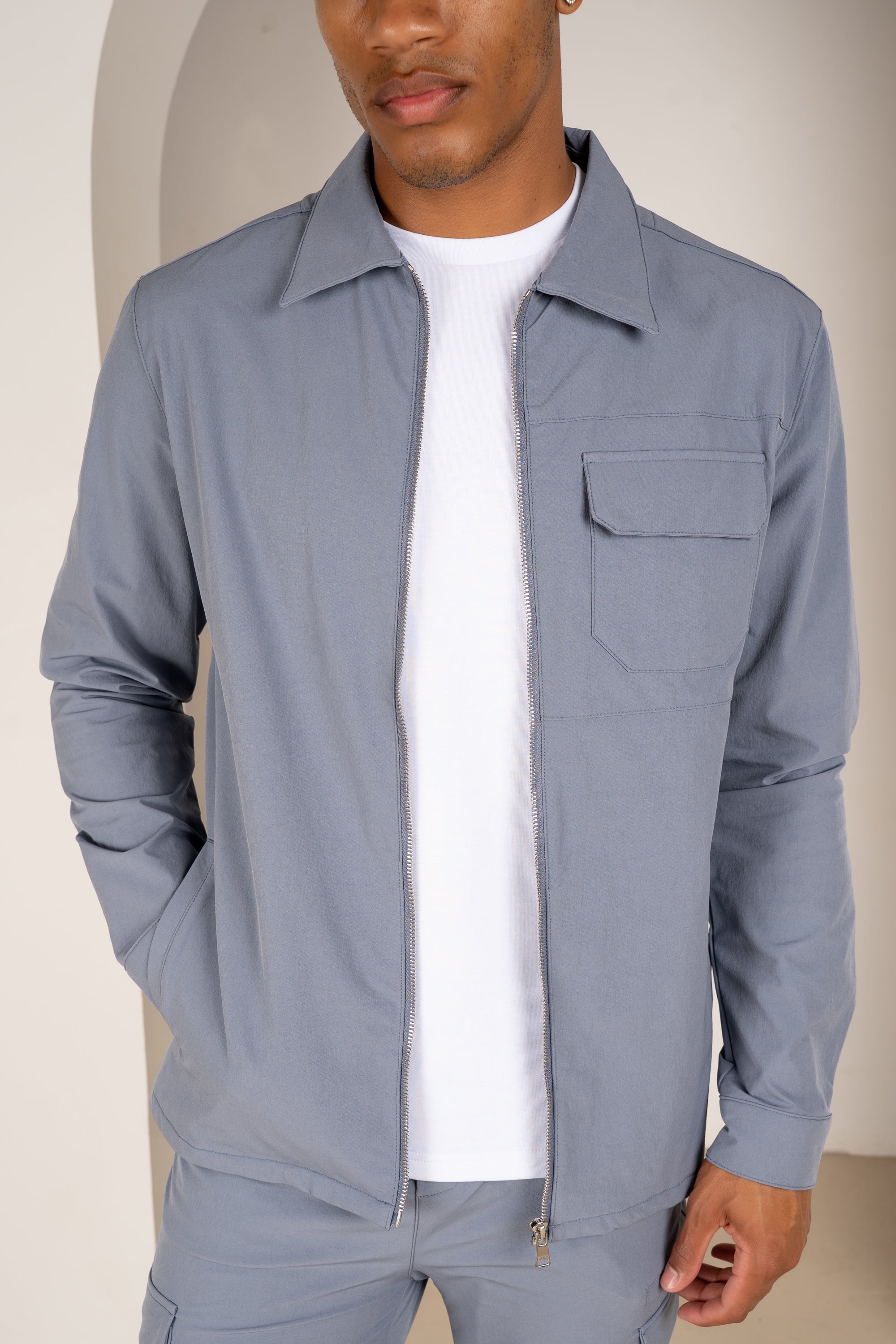 Premium Detail Cargo Jacket V2 - Steel Blue