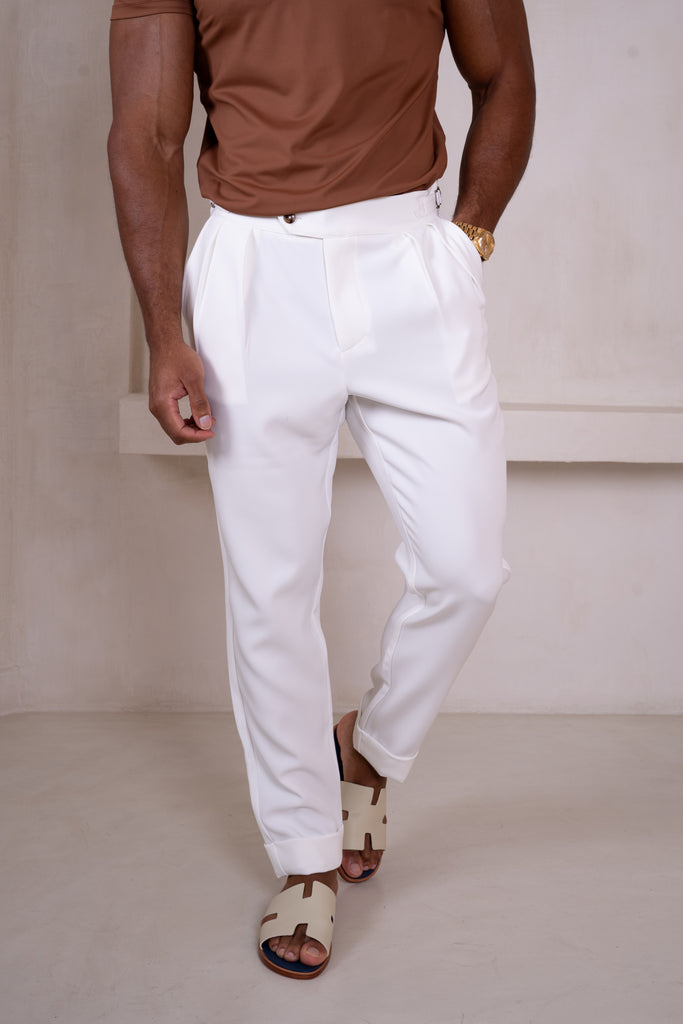 Buckle and Pleat Tailored Trouser - Off White