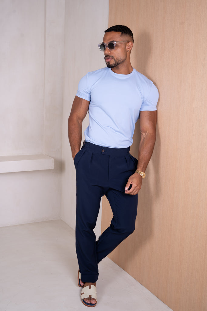 Buckle and Pleat Tailored Trouser - Navy