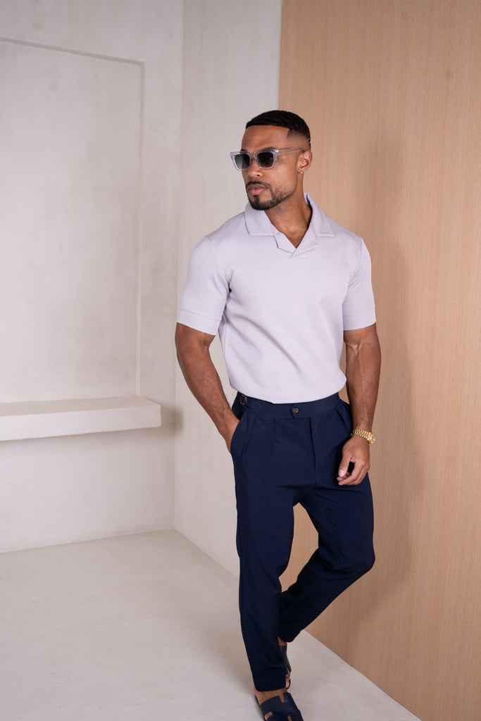 Scuba Open Neck Revere Polo - Grey