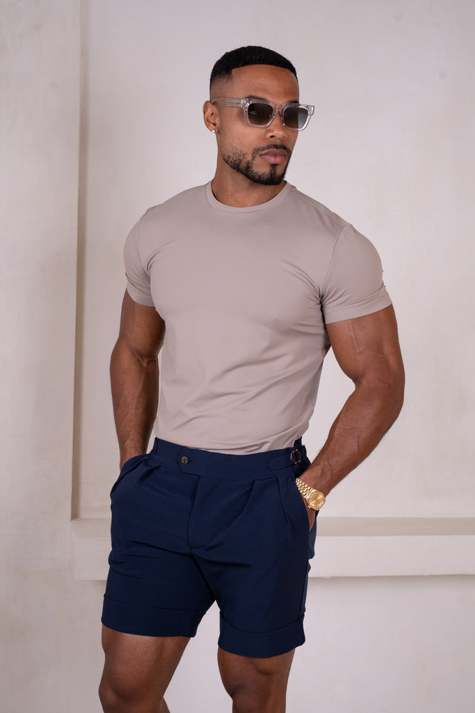 Buckle and Pleat Shorts - Navy