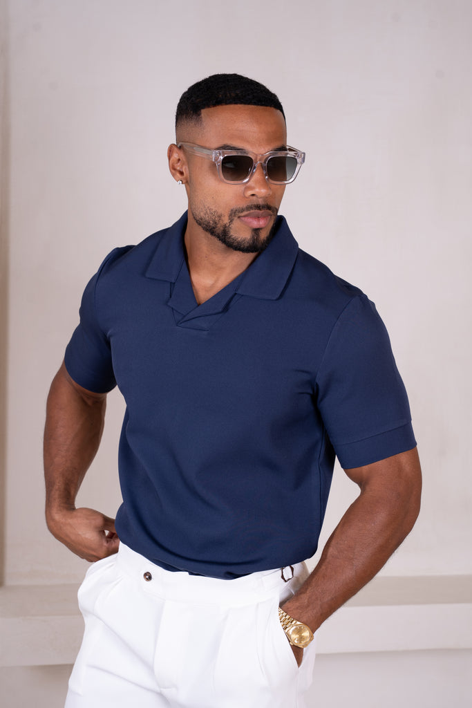 Scuba Open Neck Revere Polo - Navy