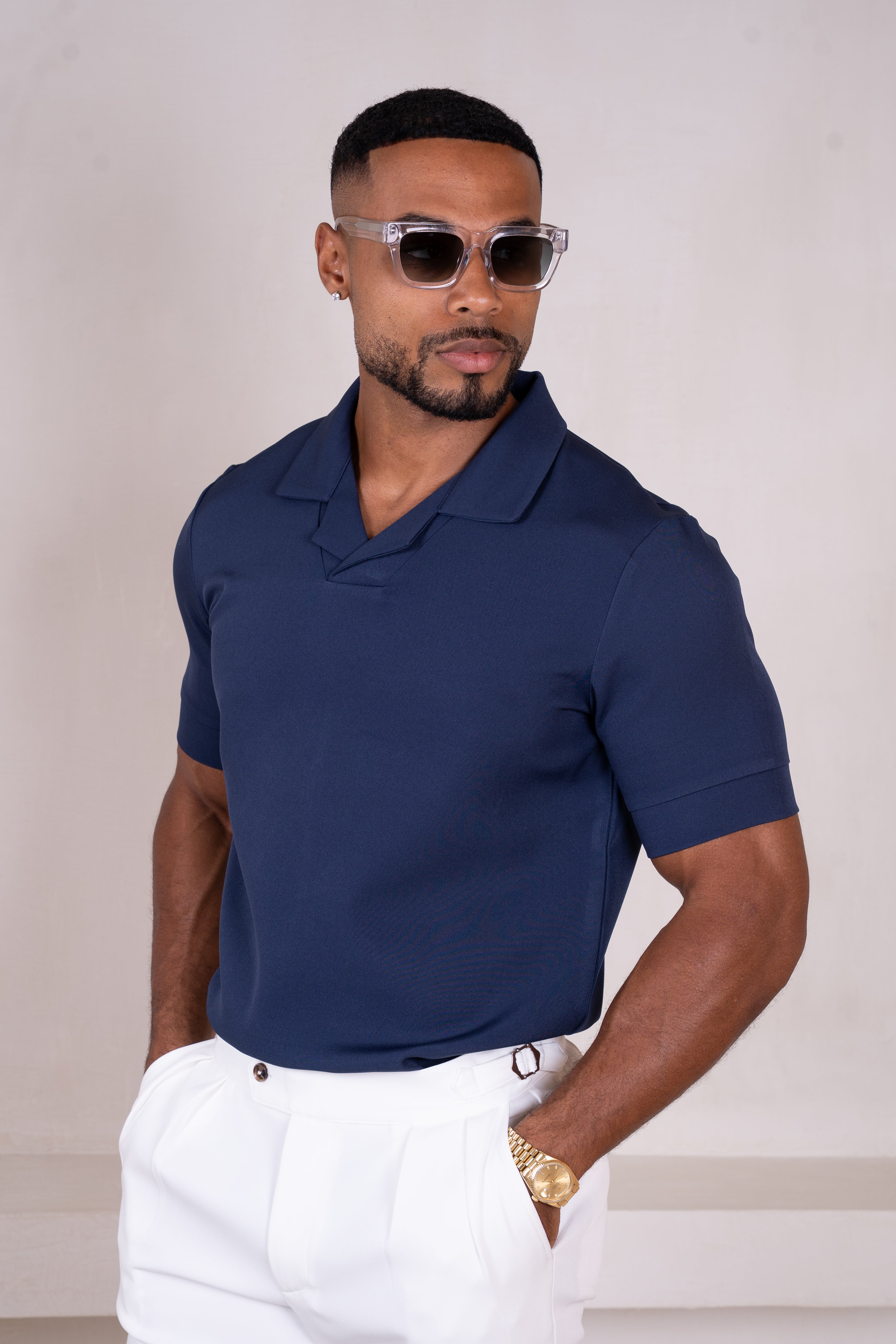 Scuba Open Neck Revere Polo - Navy