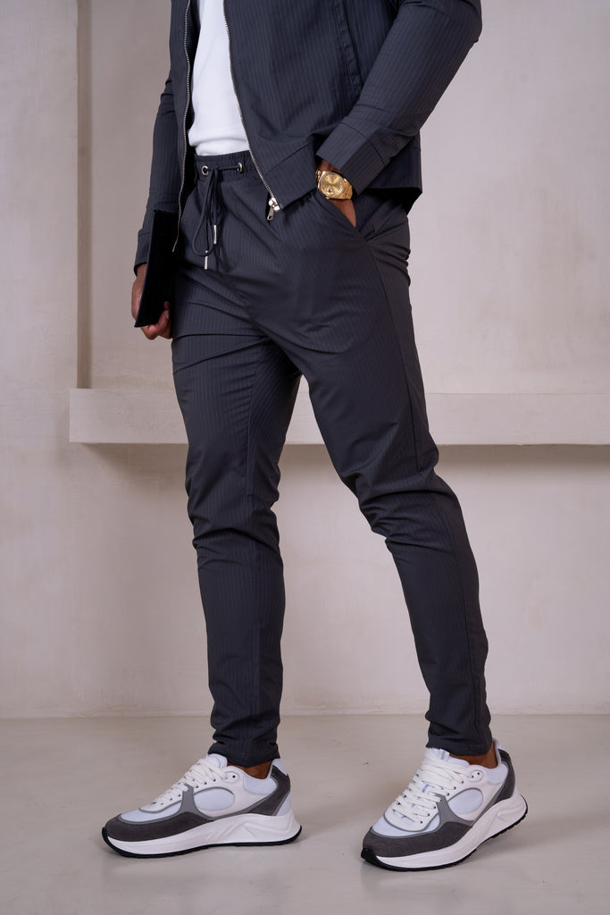 Pinstripe Cargo Utility Overshirt - Charcoal