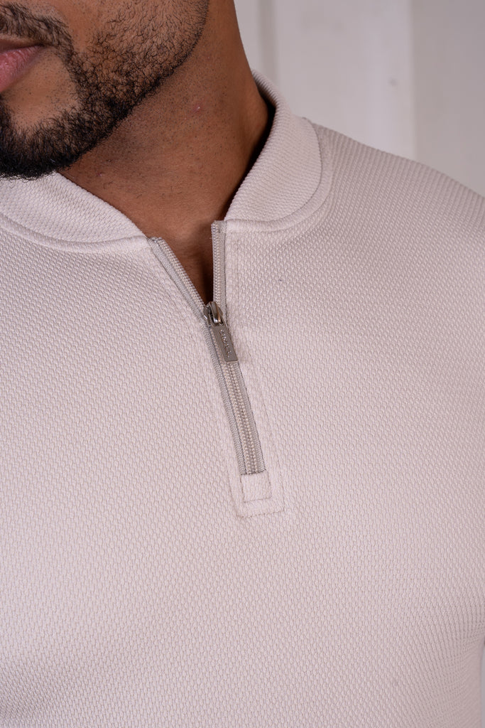 Slim Stretch Quarter Zip Polo - Taupe