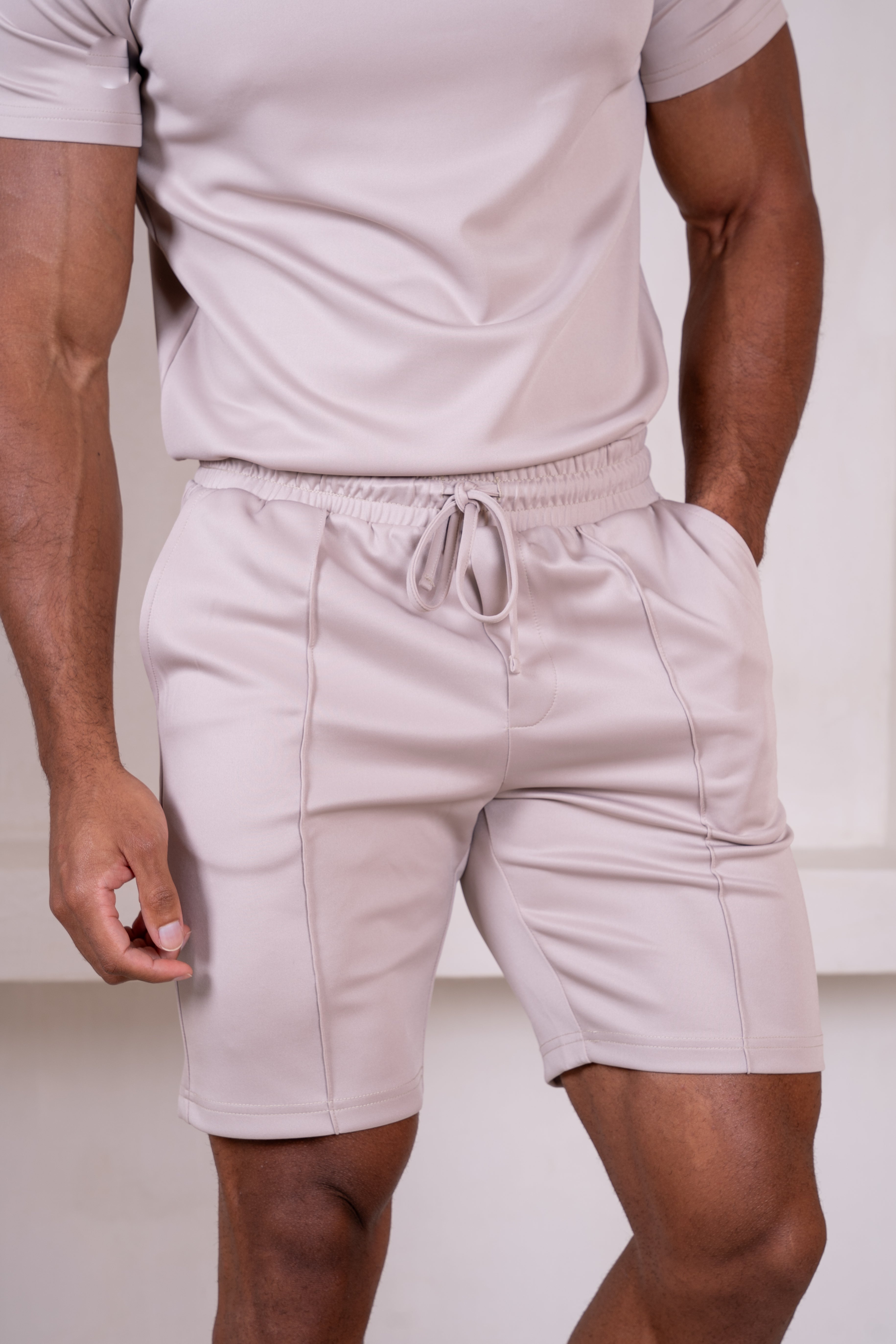 Premium Scuba Pintuck Shorts - Taupe