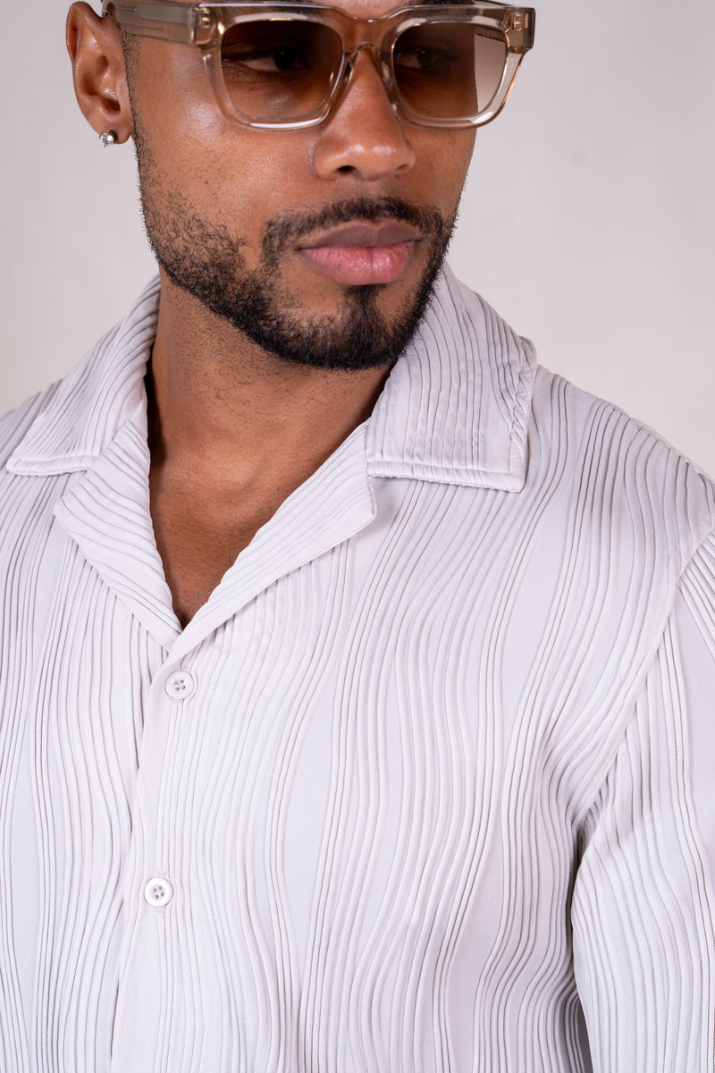 Ripple Texture Slim Fit Button Through Shirt - Light Grey – Choix UK