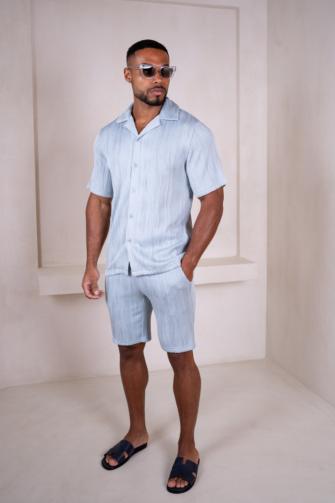 Ripple Texture Slim Fit Button Through Shirt - Pale Blue