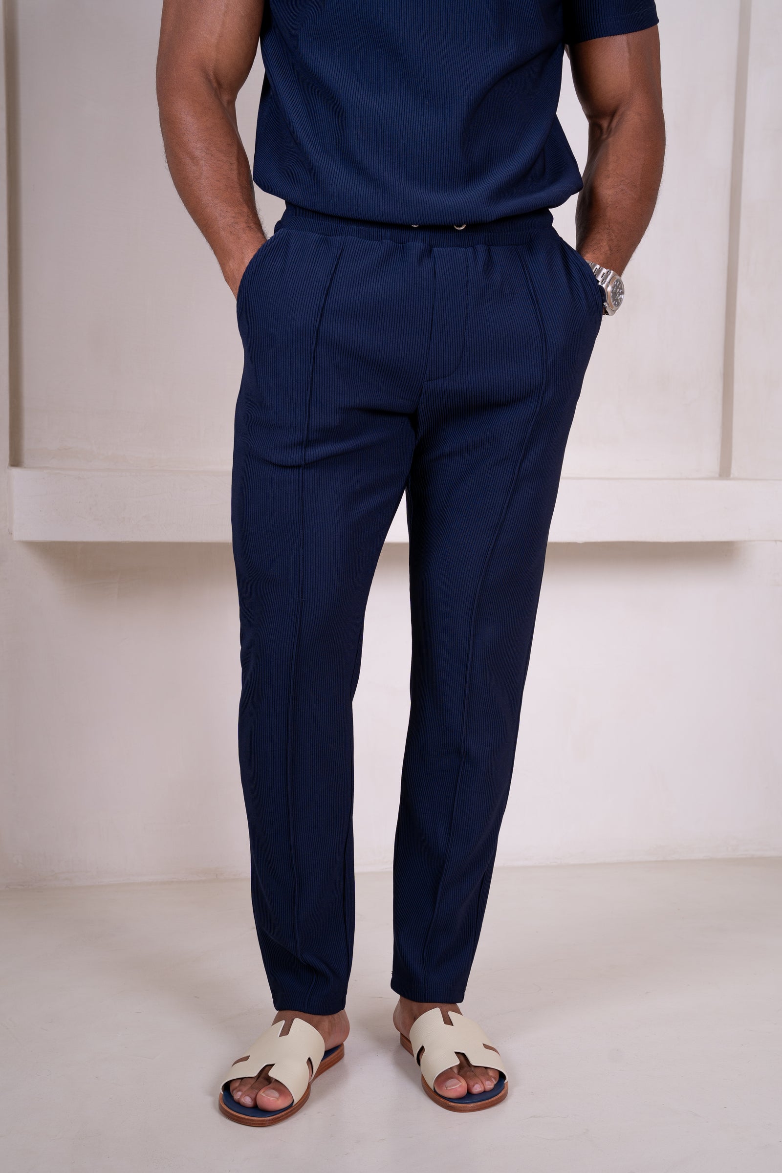 Pleated Slim Fit Trouser - Navy – Choix UK