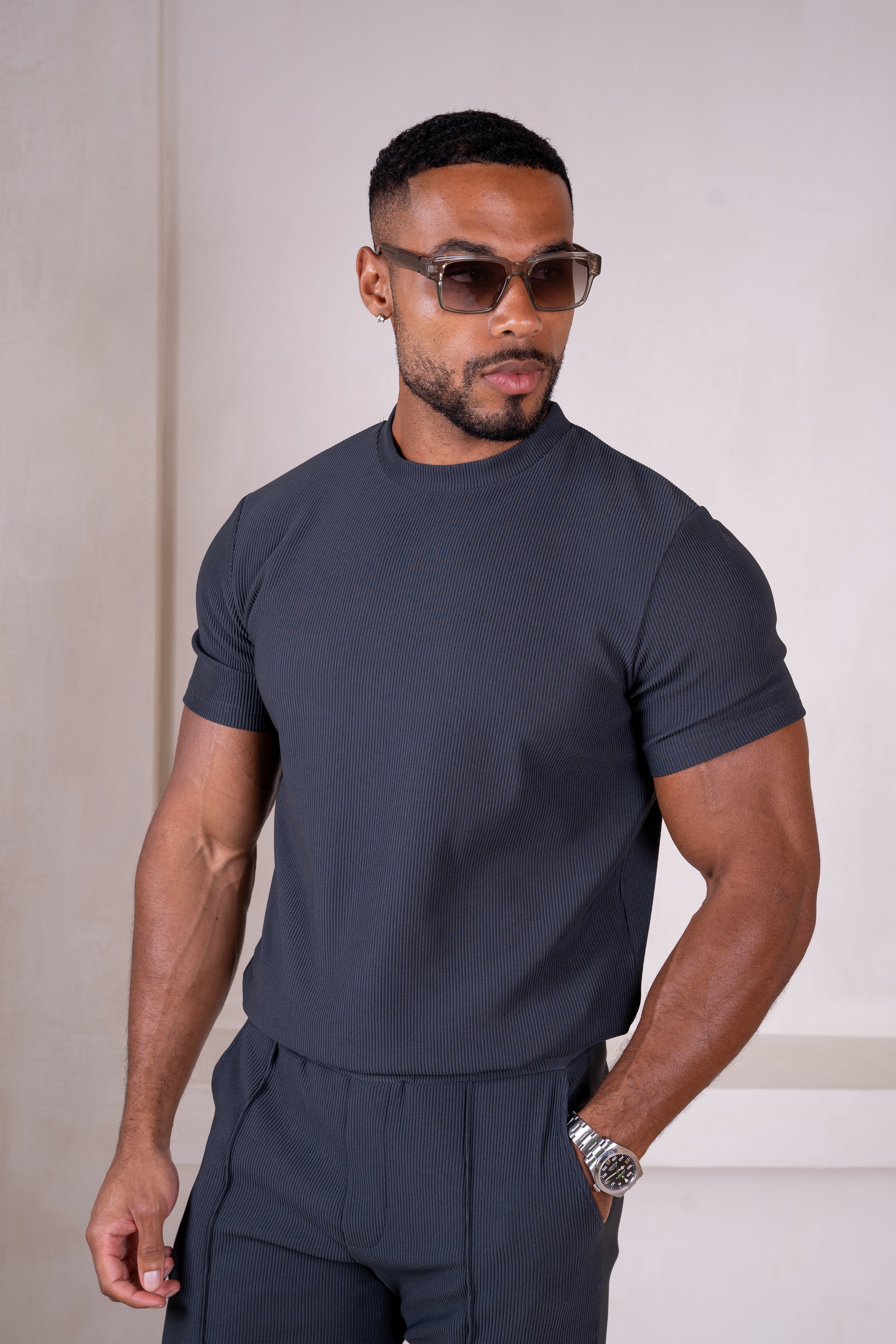 Pleated Slim Fit T-Shirt - Charcoal