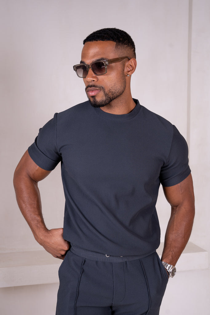 Pleated Slim Fit T-Shirt - Charcoal