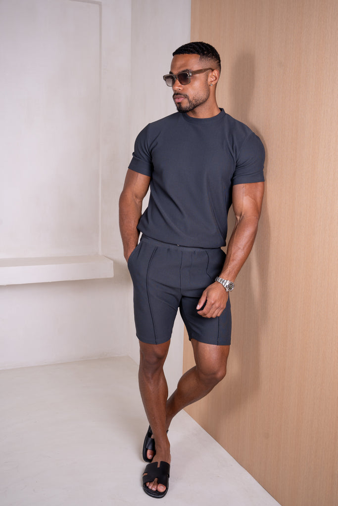 Pleated Slim Fit T-Shirt - Charcoal