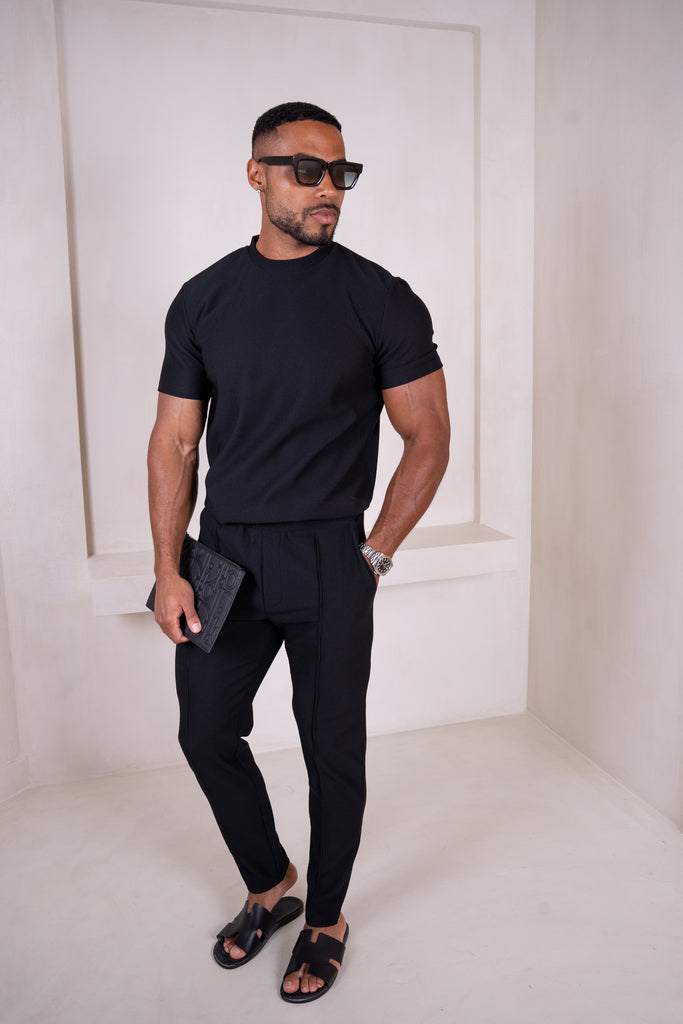Pleated Slim Fit Trouser - Black