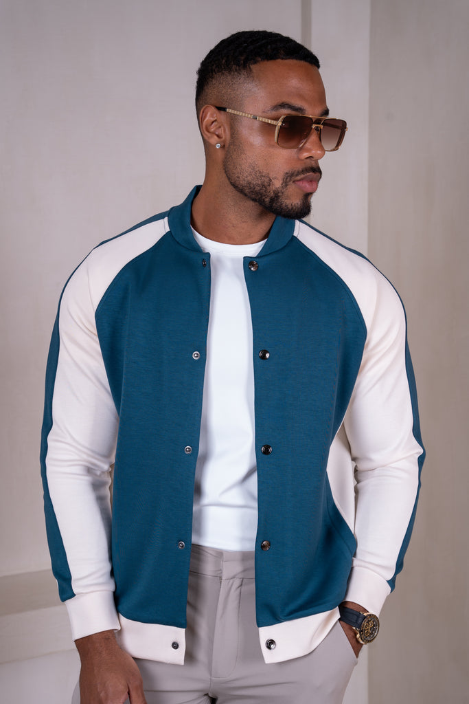 Panelled Scuba Varsity Jacket - Navy