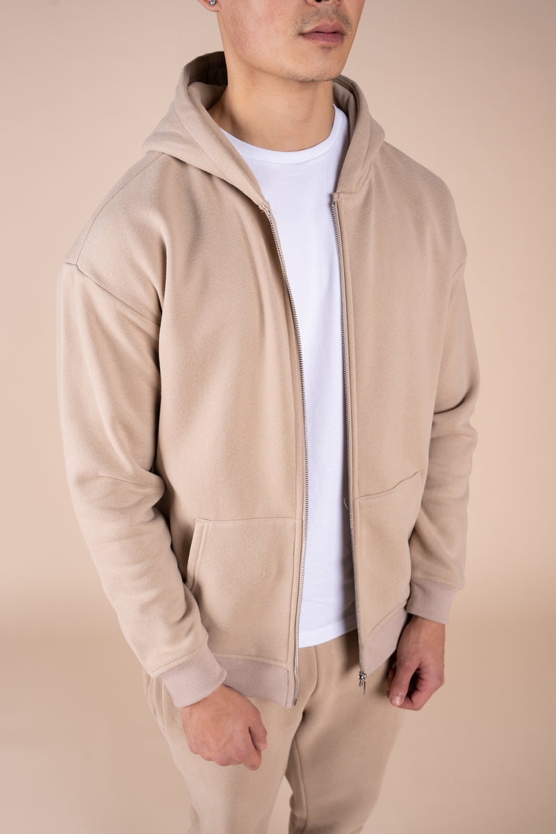 Premium Luxe Zip Up Hoody - Taupe