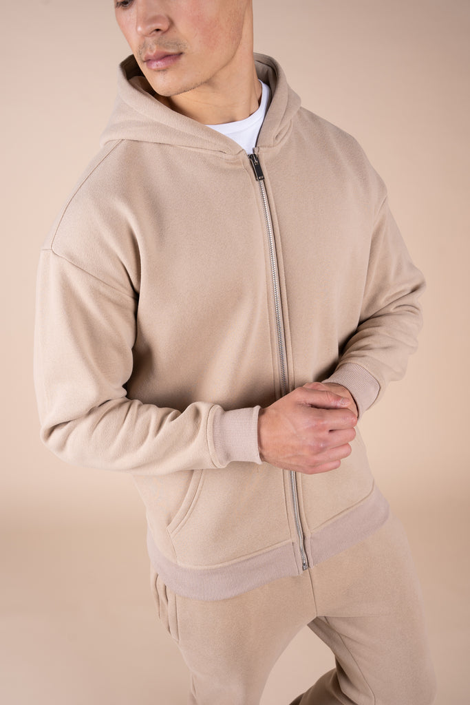 Premium Luxe Zip Up Hoody - Taupe