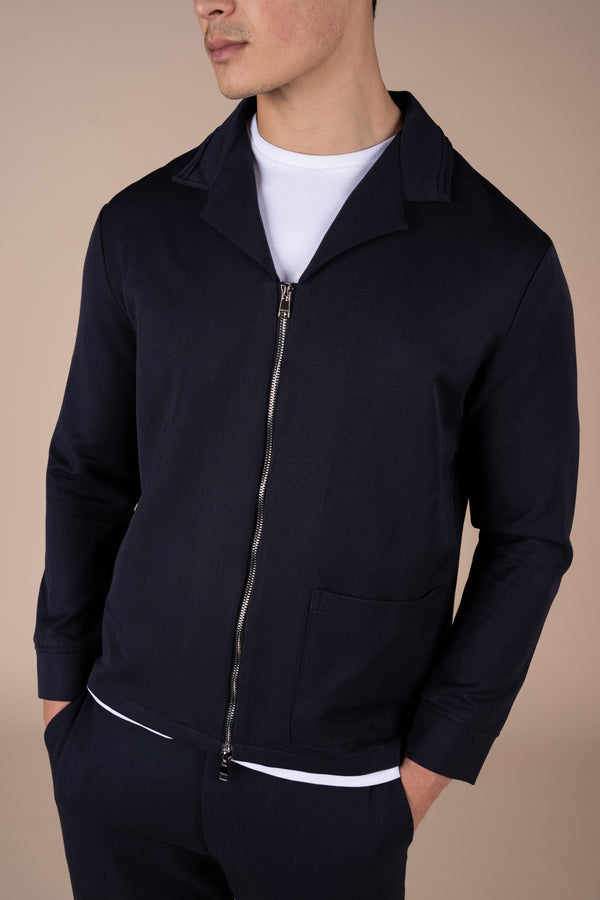 Cuban Zip-Up Jacket - Navy