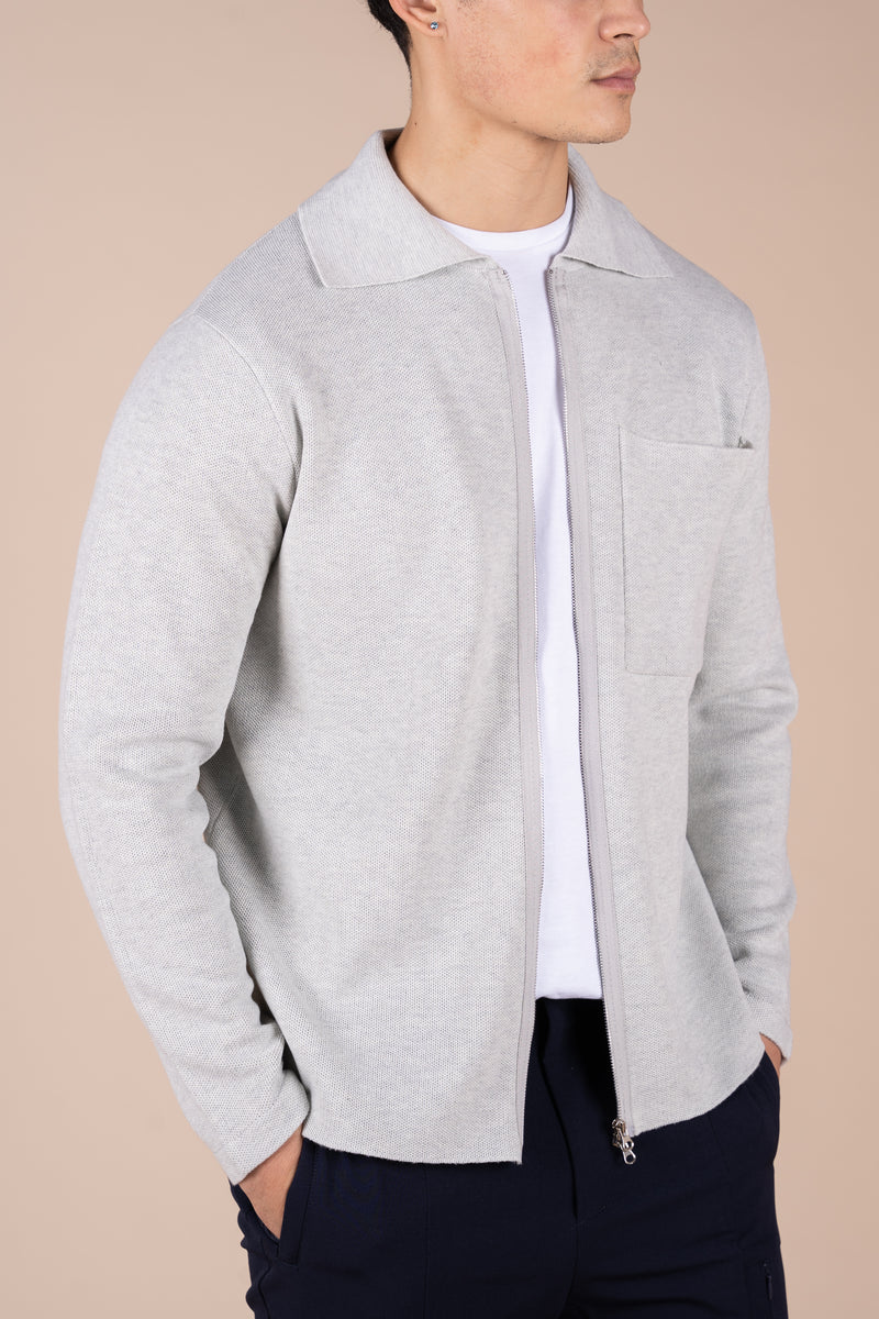 Collared Zip Up Cardigan - Grey